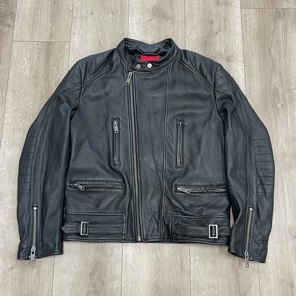 Hugo Boss Lewis Leather Jacket Coat size Large L B3 - Picture 1 of 8